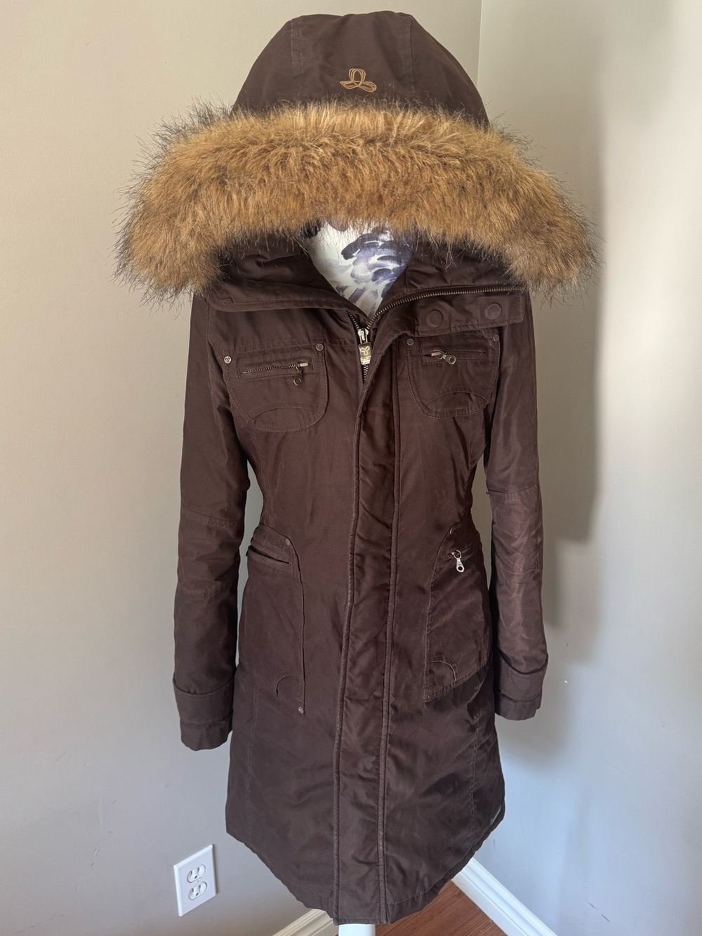 TNA Brown Verbier Parka Coat with Faux Fur Trim Hood